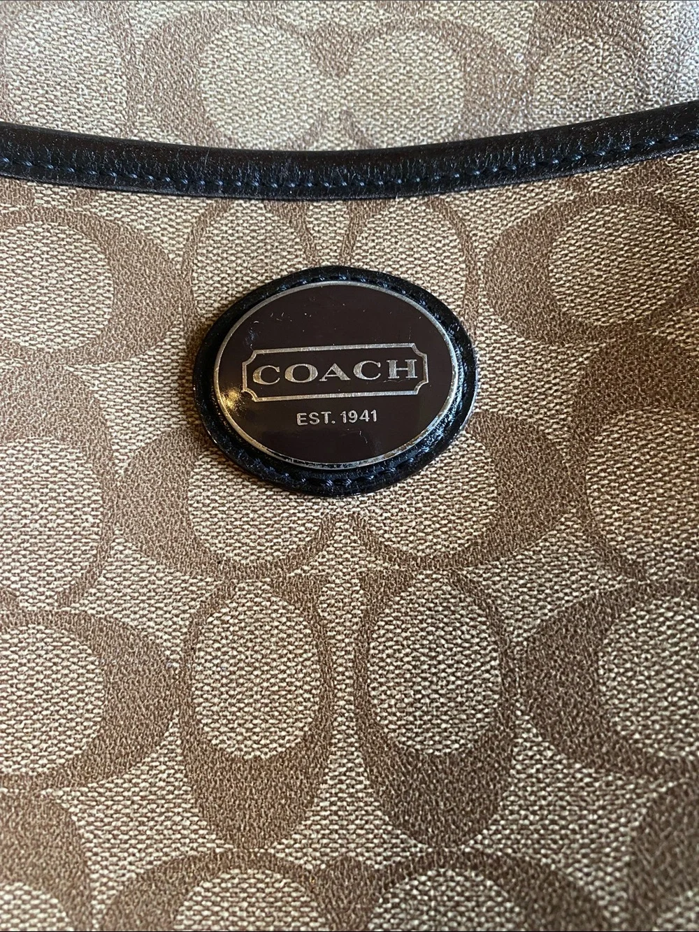 Coach Brown Signature Canvas Crossbody with Black Trim